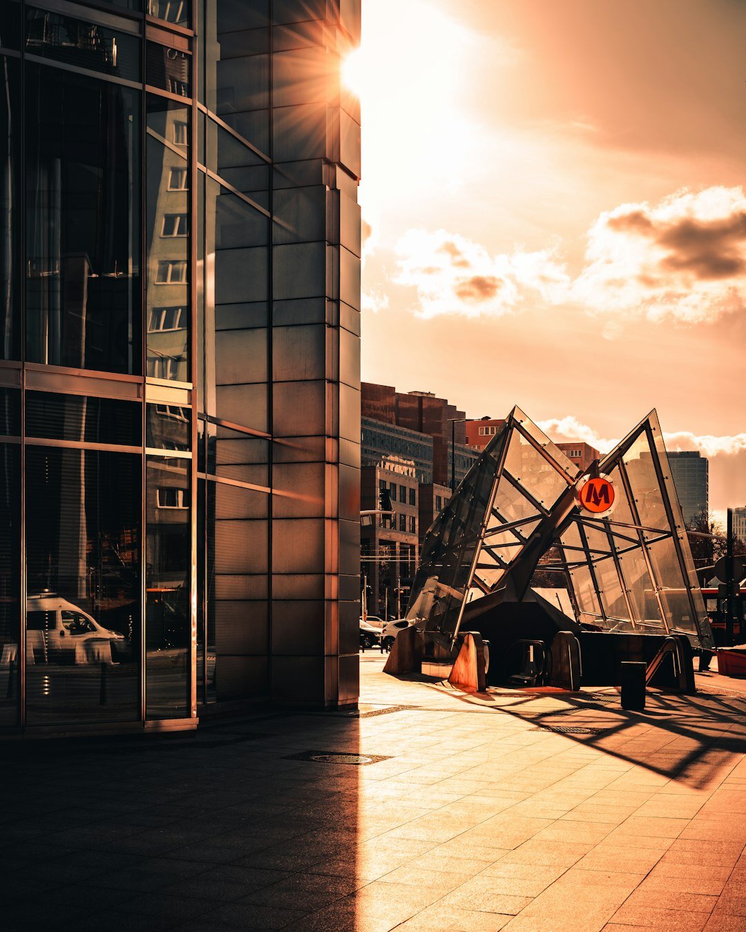 Modern glass office building exterior in a European city
